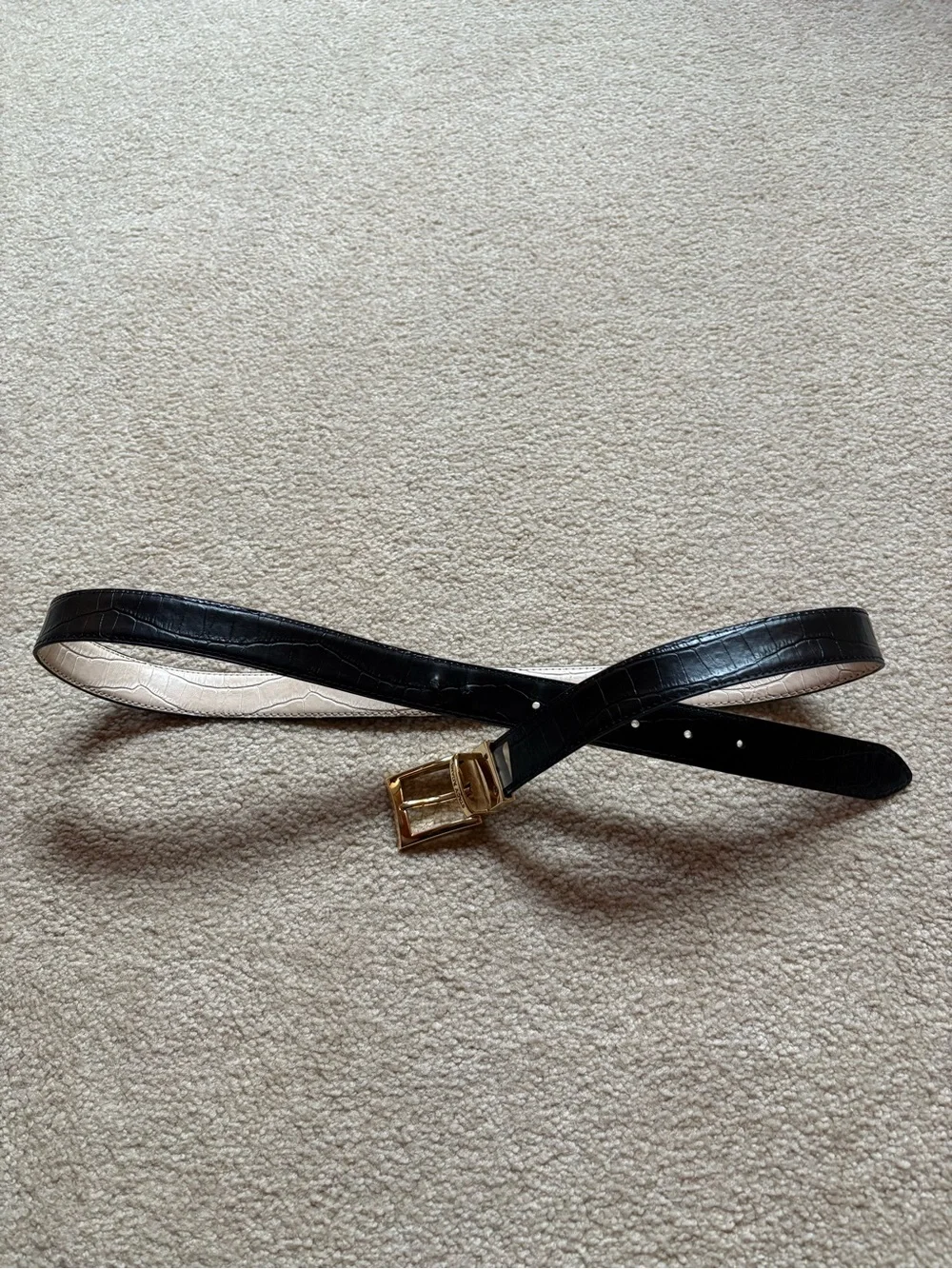Stacy Adams Black Croc-Embossed Leather Belt with Gold Buckle